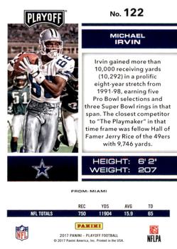 2017 Panini Playoff - Red Zone #122 Michael Irvin Back