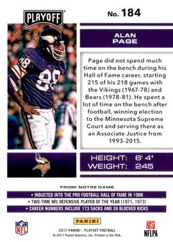 2017 Panini Playoff - Red Zone #184 Alan Page Back