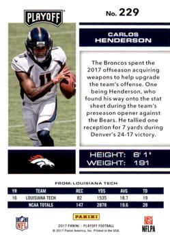 2017 Panini Playoff - Red Zone #229 Carlos Henderson Back