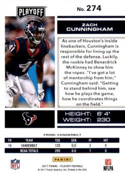 2017 Panini Playoff - Red Zone #274 Zach Cunningham Back