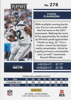 2017 Panini Playoff - Red Zone #278 Chris Carson Back