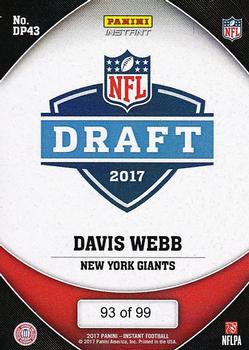 2017 Panini Instant NFL - NFL Draft Purple #DP43 Davis Webb Back
