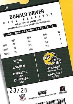 2003 Playoff Contenders - 2004 Hawaii Trade Conference #60 Donald Driver Back