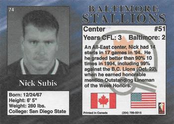 1995 R.E.L. #74 Nick Subis Back