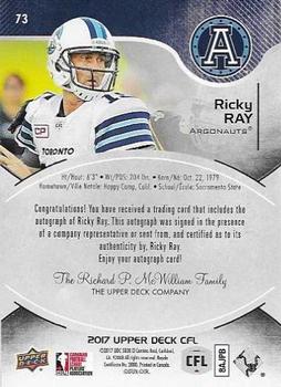 2017 Upper Deck CFL - Signatures #73 Ricky Ray Back
