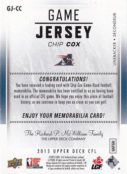 2015 Upper Deck CFL - Game Jersey #GJ-CC Chip Cox Back