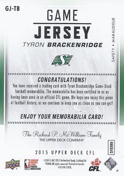 2015 Upper Deck CFL - Game Jersey #GJ-TB Tyron Brackenridge Back