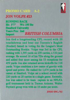 1992 JOGO - Promos #A-2 Jon Volpe Back