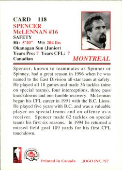 1997 JOGO #118 Spencer McLennan Back