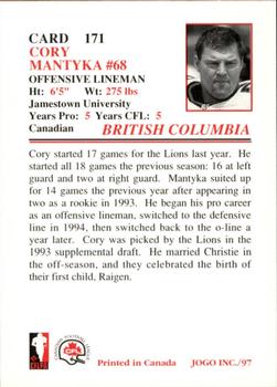 1997 JOGO #171 Cory Mantyka Back