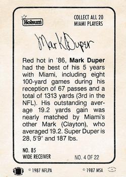 1987 Holsum Miami Dolphins #4 Mark Duper Back