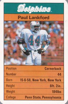 1987 Ace Fact Pack Miami Dolphins #NNO Paul Lankford Front