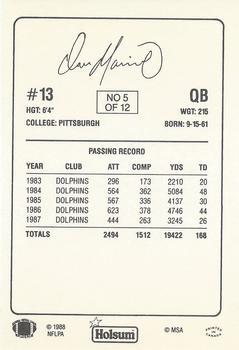 1988 Holsum Miami Dolphins #5 Dan Marino Back
