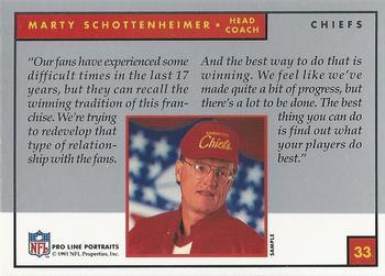 1991 Pro Line Portraits Samples #33 Marty Schottenheimer Back