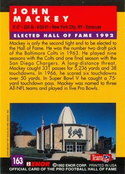 1992 Enor Pro Football HOF Update #163 John Mackey Back