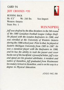 1989 JOGO Purple Promotional #94 Jeff Croonen Back