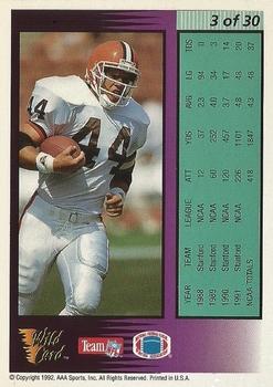 1992 Wild Card - Field Force Gold 10 Stripe #3 Tommy Vardell Back