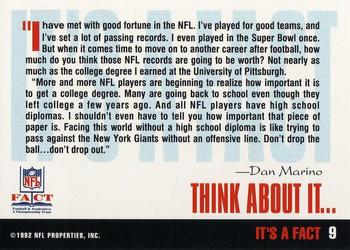 1992 NFL Properties FACT #9 Dan Marino Back