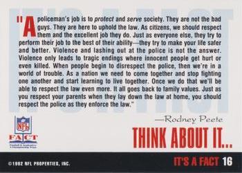 1992 NFL Properties FACT #16 Rodney Peete Back