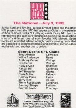 1992 Sport Decks NFL Playing Cards National Sports Card Convention - Gold #A♣ Emmitt Smith Back