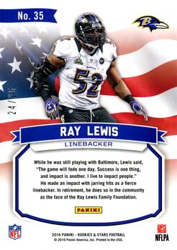 2016 Panini Rookies & Stars - Great American Heroes Gold #35 Ray Lewis Back