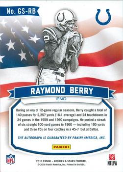 2016 Panini Rookies & Stars - Great American Signatures True Blue #GS-RB Raymond Berry Back