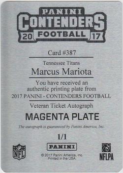 2017 Panini Contenders - Printing Plate Magenta #387 Marcus Mariota Back