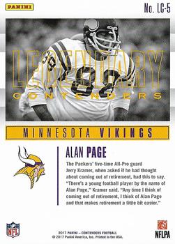2017 Panini Contenders - Legendary Contenders #LC-5 Alan Page Back