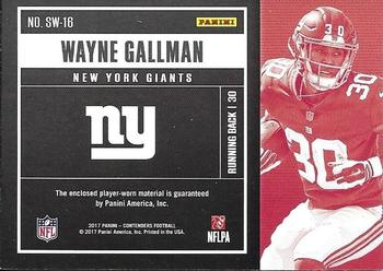 2017 Panini Contenders - Rookie Ticket Swatches #SW-16 Wayne Gallman Back