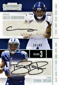 2017 Panini Contenders - Round Numbers Dual Autographs #HN-HT Carlos Henderson / Taywan Taylor Front