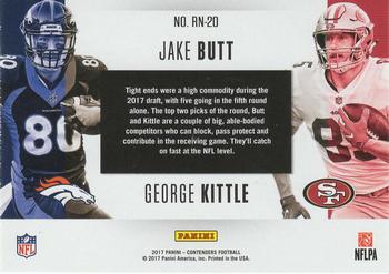 2017 Panini Contenders - Round Numbers Emerald #RN-20 Jake Butt / George Kittle Back