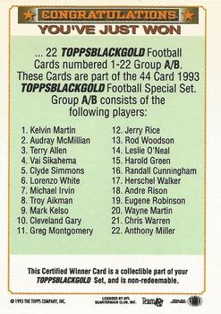 1993 Topps - Black Gold Winners Redeemed/Exchange #A/B Certified Winner A/B: 1-22 Back