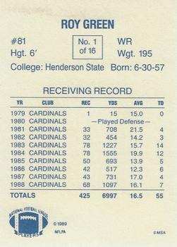 1989 Holsum Phoenix Cardinals #1 Roy Green Back