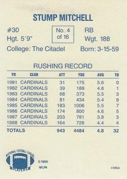 1989 Holsum Phoenix Cardinals #4 Stump Mitchell Back