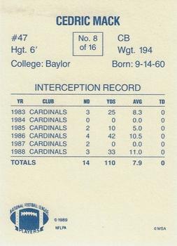 1989 Holsum Phoenix Cardinals #8 Cedric Mack Back
