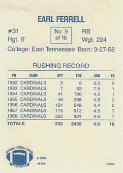 1989 Holsum Phoenix Cardinals #9 Earl Ferrell Back