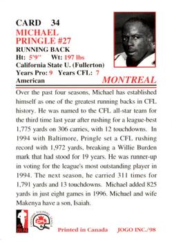 1998 JOGO #34 Mike Pringle Back