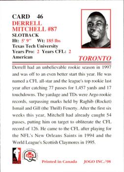 1998 JOGO #46 Derrell Mitchell Back