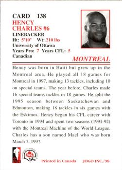 1998 JOGO #138 Hency Charles Back
