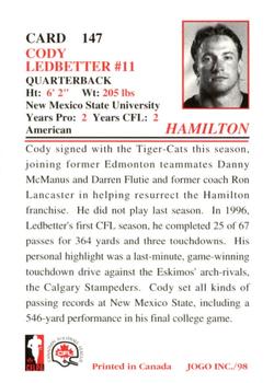 1998 JOGO #147 Cody Ledbetter Back