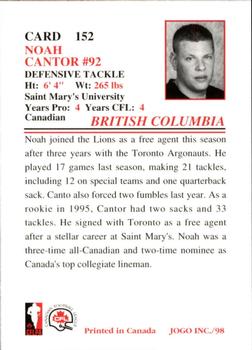 1998 JOGO #152 Noah Cantor Back