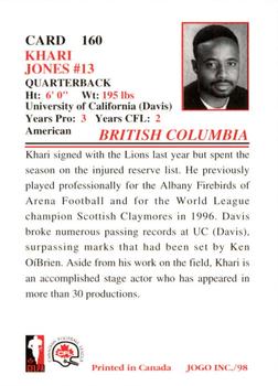 1998 JOGO #160 Khari Jones Back