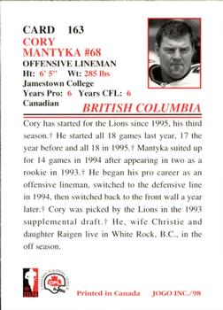 1998 JOGO #163 Cory Mantyka Back