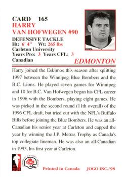 1998 JOGO #165 Harry Van Hofwegen Back