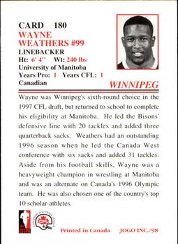 1998 JOGO #180 Wayne Weathers Back