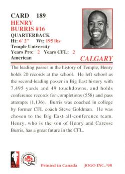 1998 JOGO #189 Henry Burris Back