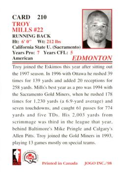 1998 JOGO #210 Troy Mills Back