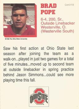 1992 Ohio State Buckeyes #18 Brad Pope Back