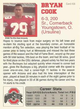 1992 Ohio State Buckeyes #35 Bryan Cook Back