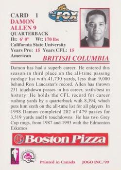 1999 JOGO Boston Pizza #1 Damon Allen Back